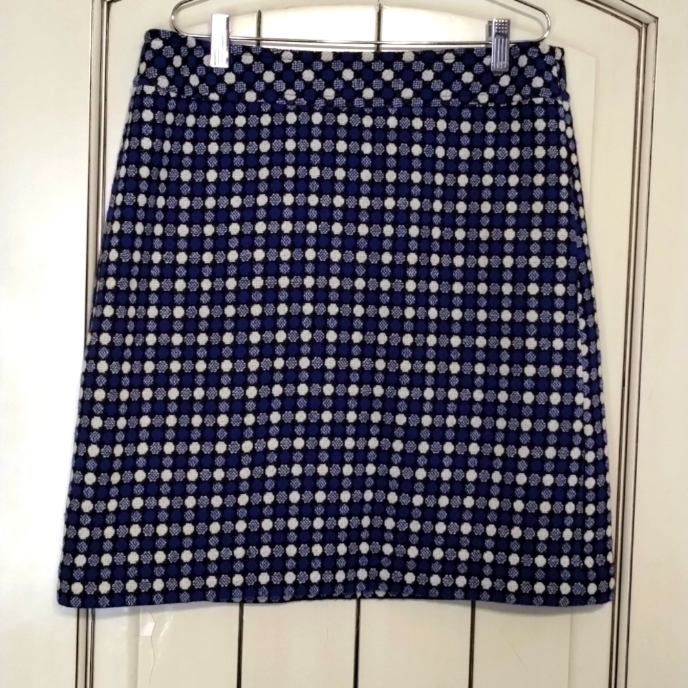 Talbots Blue/Black/White Wool Blend A-Line Skirt Size 8